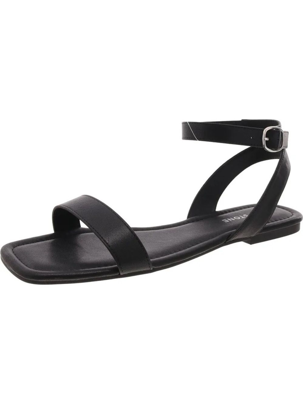 Sun + Stone Quebecc Flat Sandals Plain Black Ankle Strap Sandals Size 6.5